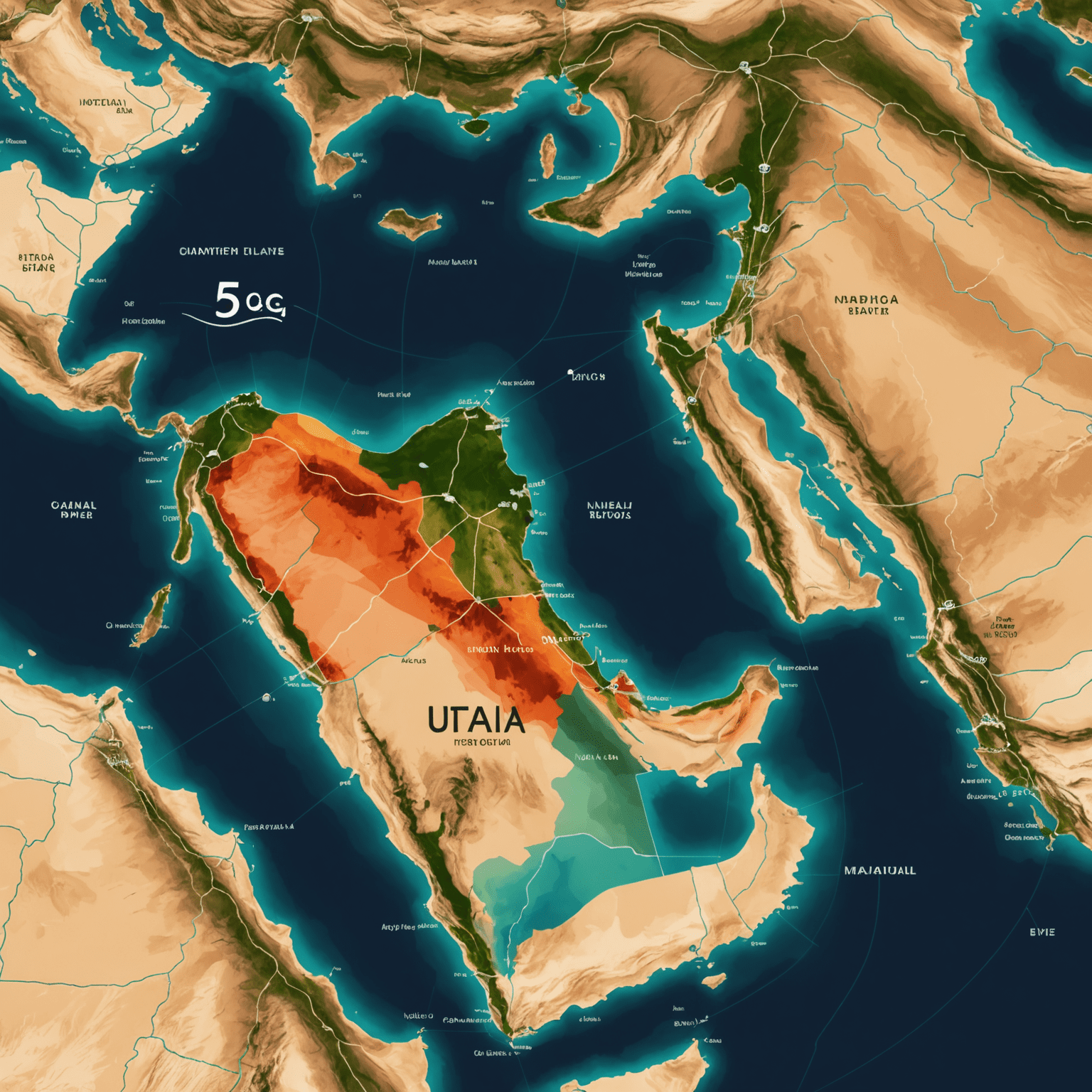 خريطة الإمارات العربية المتحدة مع تغطية شبكات الجيل الخامس موضحة بألوان مختلفة